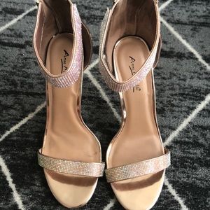 Bronze and rhinestone sandal heels